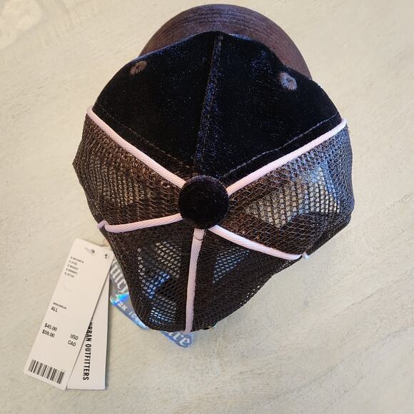 NWT Juicy Couture x Urban Outfitters Trucker Hat Brown Pink Bling Velvet - Picture 2 of 5